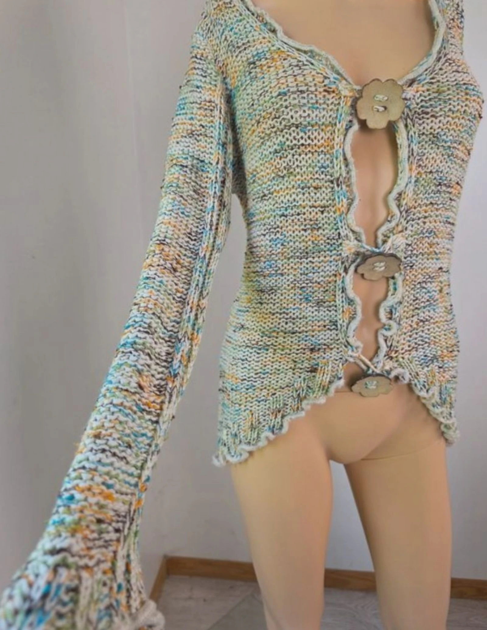 cardigan de malha multicolor assimétrica hippie cottagecore tamanho 38 – photo 5
